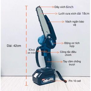 Máy cưa xích Máy cưa pin cầm tay pin 10cell cắt gỗ tỉa cành cây động cơ mạnh mẽ bảo hành 12 tháng