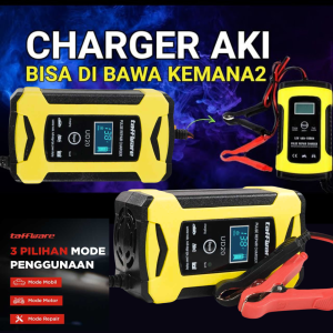 RAJA Taffware Charger Cas Aki Otomatis untuk Aki Mobil Motor Venus 12V 6A Layar LCD Digital Smart