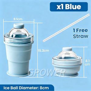GPower 2-in-1 Foldable Ice Ball Maker Cup Portable Food Grade Silicone Collapsible Cup with Straw 325ML Ice Cube Molder Cup for Cold Drinks Coffee Camping
