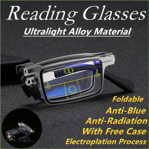 [Free Case] OYKI Folding Reading Glasses Men Women Metal Frame Round Oval Square Eyeglasses Anti Blue Eyewear