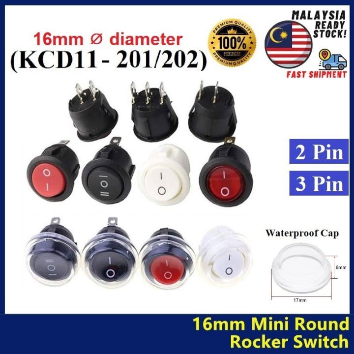 Mini Rocker Switch Round 16mm Mini Round Rocker Switch 2Pin / 3Pin ON OFF Switch 3A 250V / 6A ...
