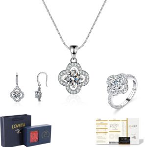 LOVETIA Set Perhiasan Bunga Semanggi Permata Jewelry Set Moissanite Perak 925 Sertifikat GRA BTTZ007