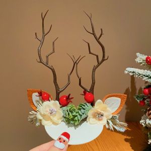 EIJINGY การตกแต่งสุขสันต์วันคริสต์มาส กิ๊บติดผมคริสต์มาส โบว์น๊อต ตุ๊กตาผ้าพลัฌ คลิปผมกวาง สร้างสรรค์และสร้างสรรค์ ดอกไม้ประดับดอกไม้ กิ๊บติดผมเขากวางเด็ก สาวๆ