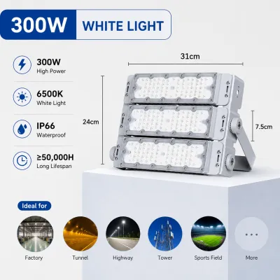 600W Modular LED Flood Light IP66 Waterproof High Brightness Outdoor Lamp for Tunnel Stadium Warehouse