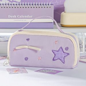 GIORGIONE Pencil Pouch Y2k Star Pencil Case Bow Starfish Love Heart Storage Cloth Stationery Bag Handheld Simple Korean Style Pen Bag Stationery Holder