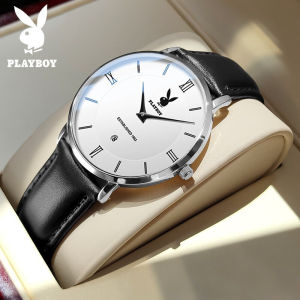 PLAYBOY Ultra Thin Watch for Men Original Waterproof Korean Style Fashion Elegant Leather strap with Gift Box