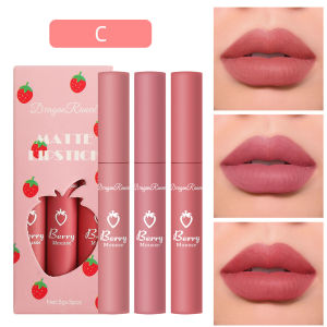 【Miss Lan】3Pcs/set Fruit Matte Velvet Coating Long Lasting Waterproof Lipstick