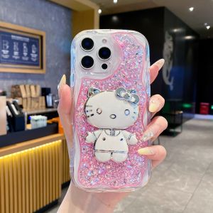 สำหรับ Xiaomi Redmi A5 14C 13C 12C A3 A1 Note 14 13 12 12 Poco C71 C65 X7 F7 Pro Mi 15 Ultra 14T 13T 12T 11T เคสโทรศัพท์แวววาวกระจกคิตตี้