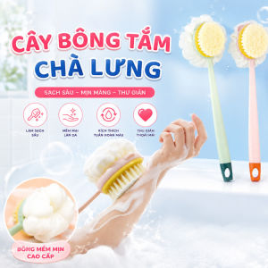Cây Bàn Chải Chà Lưng Kèm Bông Tắm Cán Dài 35cm Tẩy Tế Bào Chết Massage Làm Sạch Da