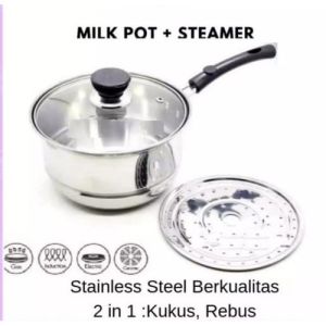 Milk Pot With Steamer - 20 Cm / Panci Susu dengan Kukusan - Panci Mie - Panci Kukus