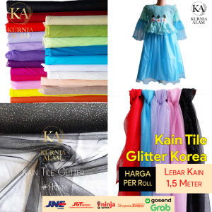 Kain Tile Tulle Tila Gliter Korea 150cm Bahan Rok Dress Gaun Kebaya Premium METERAN (100cm) Murah Glitter