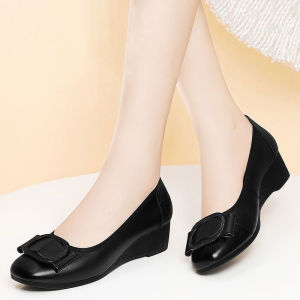 Fashion Black Heels for Women Soft-Sole Work Shoes Breathable Wear-resistant Leather Shoes