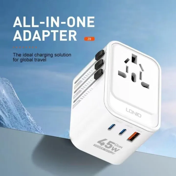 LDNIO Z8 45W GaN Universal Travel Adapter PD 45W + QC 3.0 Super Fast Charging Universal Notebook Charger