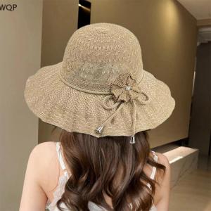 [WQP Fashion Store] Flash Sale Jewelry Wide Brim UV Protection Straw Hat Fashion Casual Breathable Beach Cap Bucket Hat Summer Sun Hat
