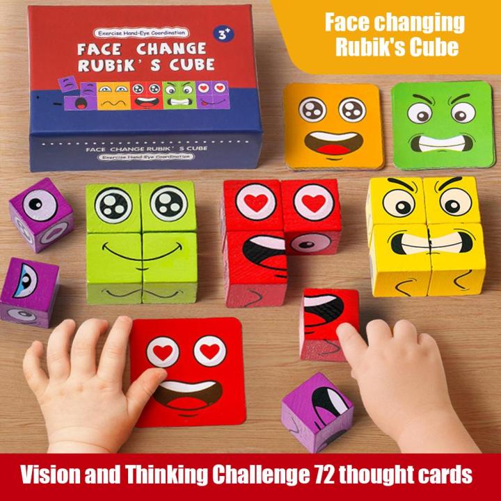72pc Cards Wooden FaceChanging educational Magic Cube Building Blocks Game puzzle for Kid Gifts