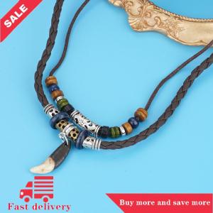 [COD] Fashionable And Trendy Charm Wolf Tooth Pendant Woven Rope Necklace For Daily Wear And Travel Accessories