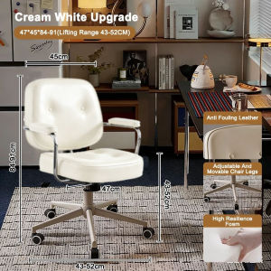 THEATT Luxury Leather Chair Anti Stain Leather Chair Height Adjustable Swivel Chair Small Space Chair