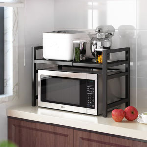 Kitchen Organizer Microwave Oven Rack Expandable and Height Adjustable Kitchen Storage Shelf 1/2-Tier Kitchen Cabinet Storage Rack Shelf Utensils Holder