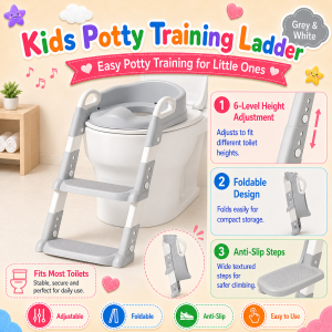 PlayPark Adjustable Kids Toilet With Ladder Baby Toilet Seat Child Potty Chair Foldable Toilet Trainer