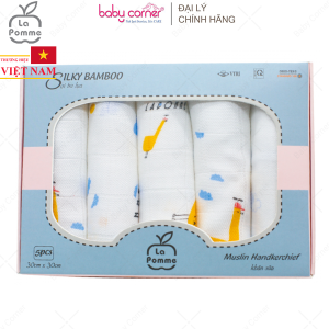 K001 Set 5 Khăn Sữa Sợi Tre Lụa La Pomme 30x30cm Cho Bé Từ Sơ Sinh