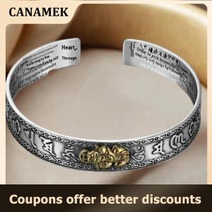 【 CANAMEK 】 Creative Personality Proverbs Heart Sutra Pixiu Open Bracelet Women Men Jewelry Accessries
