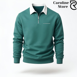 Sweater Crewneck Kerah Kemeja Pria Zipper Saku Dada Bahan Premium Fleece - Sweater Minimalis Nyaman dan Elegan