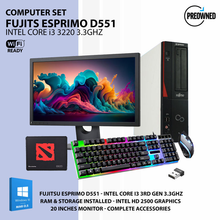 Desktop Set ( Fujitsu Esprimo D551 / Intel Core i3 3220 3rd Gen / 4GB Ram  DDR3 500GB HDD / 20 Inches Wide ) MAR Operating System P.R.E.O.W.N.E.D UNIT  | Lazada PH