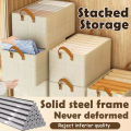 QNM Beige Organizer Storage Steel Frame Foldable Storage Box 27L Moisture-Proof Clothes Storage Box. 