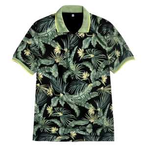 Aston Fashion / Kaos Polo Motif Daun Lengan Pendek / Kaos Kerah Distro Bermotif / COD