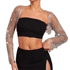 Phụ nữ Sheer Fishnet lưới boleros nhún vai Sequins thạch Tay áo dài che phủ lên Áo len cardigan dáng lửng cho lễ hội Đảng