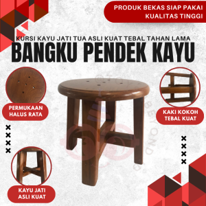 Kursi Bulat Stool Bangku Bundar Pendek Dingklik Kayu Jati Asli Kursi Anak Jongkok Taman Teras Kursi