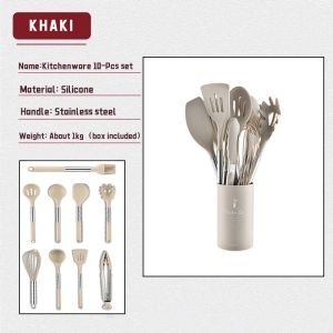 【SG STOCK】10 PCS Cooking Utensils Set Stainless Steel Kitchenware with Storage Non-Stick Heat Resistant Cooking Tools Set Kitchen Cookware 厨具套装