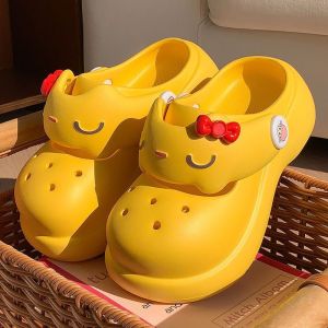 [Free Shipping] Summer Cute Cartoon Clogs For Women Thick-Soled Non-Slip Height-Increasing Breathable Versatile Home Use Parent-Child Style Closed-Toe Slippers