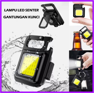 Senter Mini Gantungan Kunci Tahan Air Opener Botol Magnet Camping Kotak Viral Keychain Light LED COB Lampu Cas Usb Portabel Rechargeable