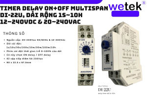 Multispan DI-22 DI-22U timer đóng trễ mở trễ dải rộng công nghiệp (on delay off delay) 0.1s tới 10h 2 cặp tiếp điểm