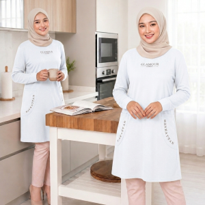 Tunik Kaos Wanita Atasan Tunik Long Sleeve With High Slit Hijab Friendly Anti Nerawang Terbaru Kekinian Atasan Panjang Muslim Wanita Modern Kantong