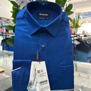 Áo sơ mi dài tay Việt Tiến xanh chấm 8P2232 100% cotton có size lớn - Regularfit vạt bầu