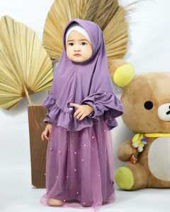 Set Gamis Hijab Anak Bayi & Balita - Gamis Anak Tile Mutiara Glitter