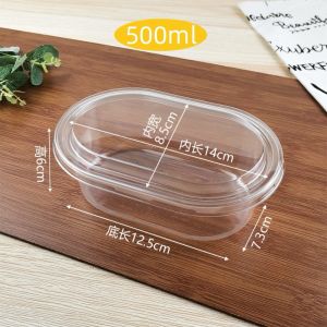 10pcs - 500ML Acylic Oval Dessert Container for Salad Mousse Cake Clear Plastic Dessert