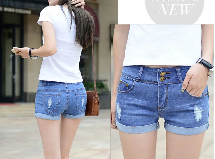 Women High Waist Denim Shorts Destroyed Hot Pants Short Pants