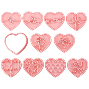 10pcs Love Heart Biscuit Molds for Weddings Birthdays Cookie Cutters Valentines Day Bakewares Home Baking Supplies