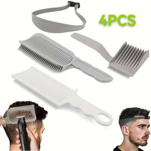4PCS Fade Hair Trimming Comb Barber Positioning Guide Silicone Band Curved Flat Top Self Haircut Kit