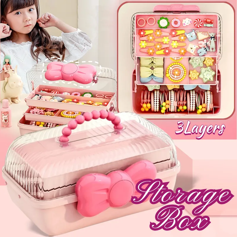 Girl Hairpiece Storage Box,3-layer Children's Jewelry Storage Box