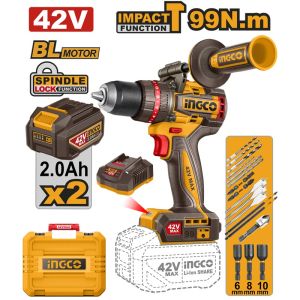 INGCO 42V BL COMPACT IMPACT DRILL 99NM 2X2.0AH & CASE CIDLI429982