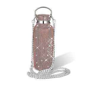 LIANG Thermal Rhinestone Water Bottle Stainless Steel Chain Glitter Tumbler Portable Refillable Bling Cups Women