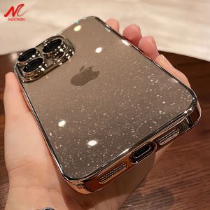 Luxury Glitter Transparent PC Plating Case for iPhone 17 16 15 14 Pro Max Plus 13 11 12 Bling Clear Shockproof Ultra Slim Cover
