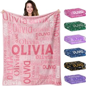 Husguciy Custom Blanket with Name Personalized Black Fleece Throw Blanket with Name for Men Women Boys Girls Kids Baby Customized Name Blanket Gifts for Halloween Birthday Christmas Valentines Day