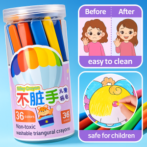 [No Dirty Clothes Or Hands] Non-Toxic Washable Triangular Crayons 36 Colors Triangular Plastic Childrens Crayons Coloring Art Supplies Gift