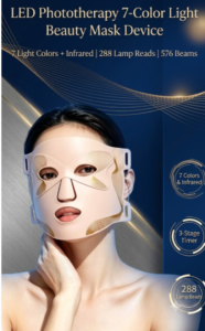 7-Color LED Light Therapy Face Mask | 288 Lamp Beads 576 Beams Pro Near-Infrared Anti-Aging Acne Treatment Phototherapy