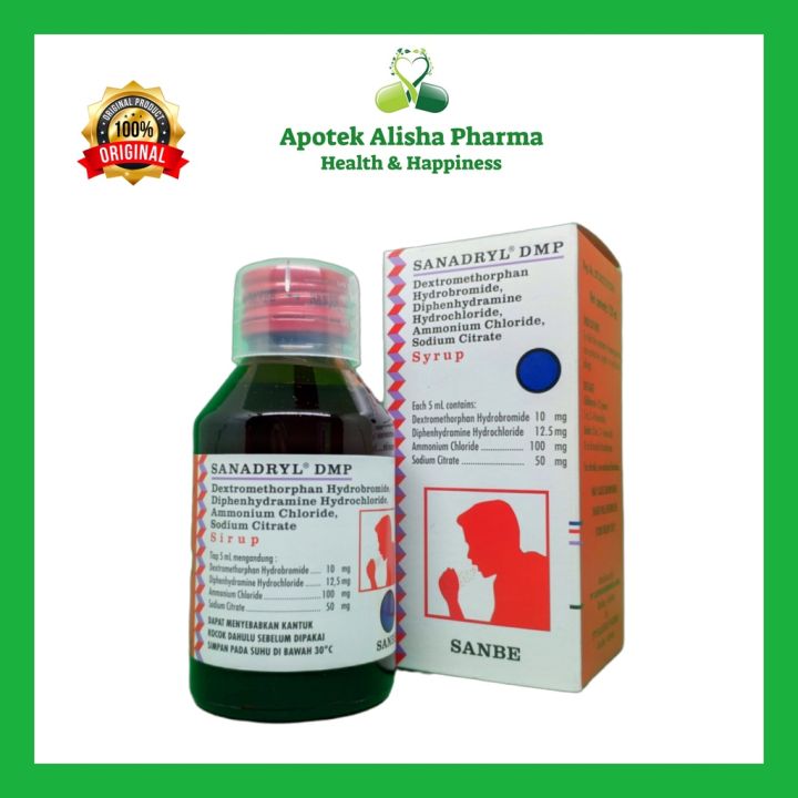 Sanadryl DMP Sirup 60/120ml - Sanadril Merah Syrup Obat Batuk Berdahak / Pengencer Dahak Anak / Dewasa